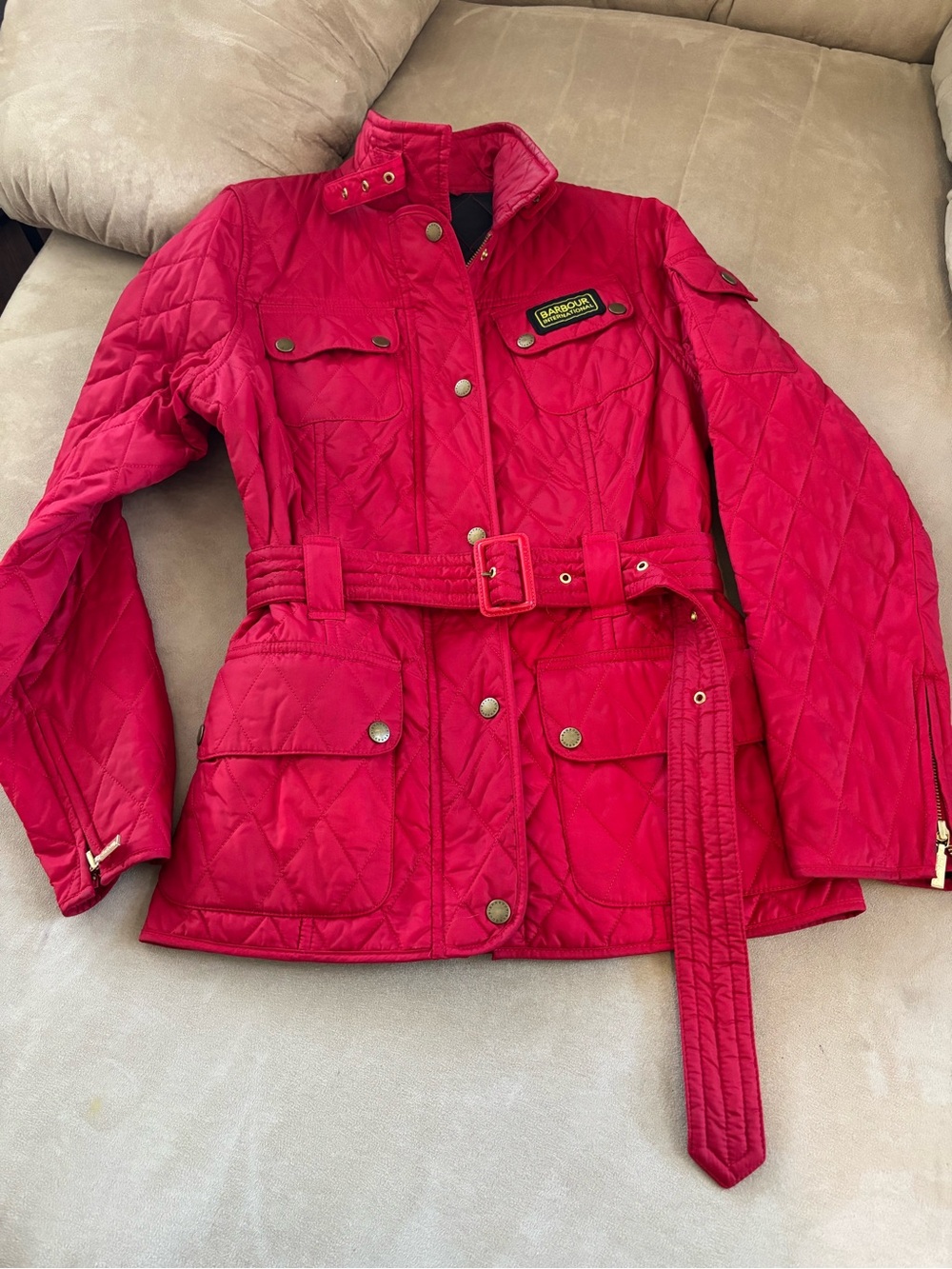 Barbour Quilted Belted Utility Jacket - Red